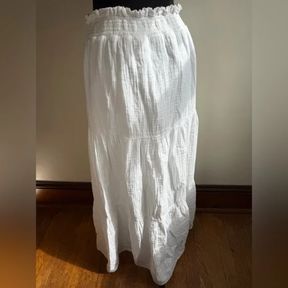 a.n.a. White Tiered Cotton Maxi Skirt with Smocked Waist Boho Sz XXL - Picture 2 of 4